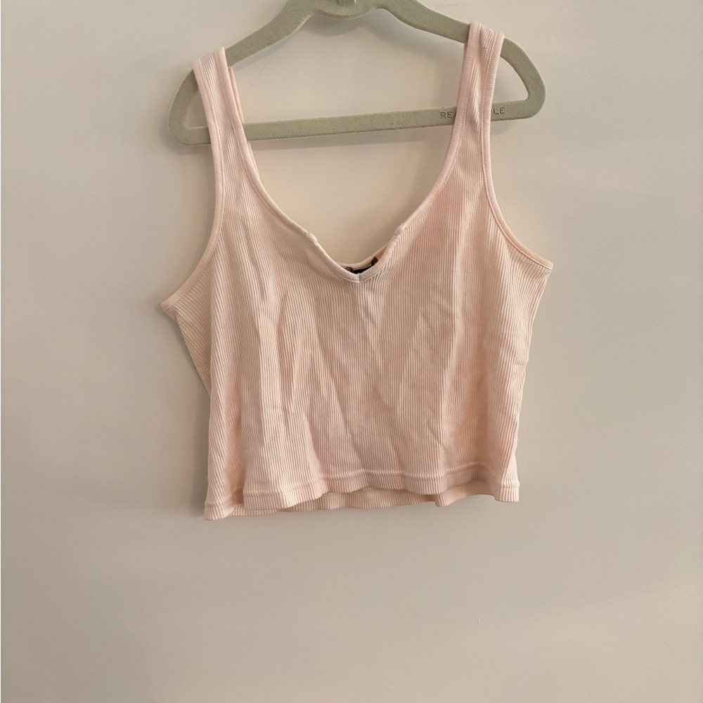 Pink Ribbed notched Women's Tank Top Brandy Melville